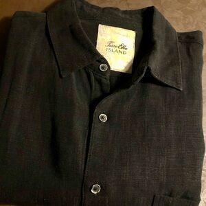 Tasso Elba Men’s Black Silk/Linen Short Sleeve Button Down Shirt Coastal, Beach